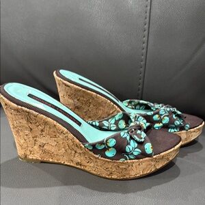 Chinese Laundry Blue and Brown Wedge Sandals